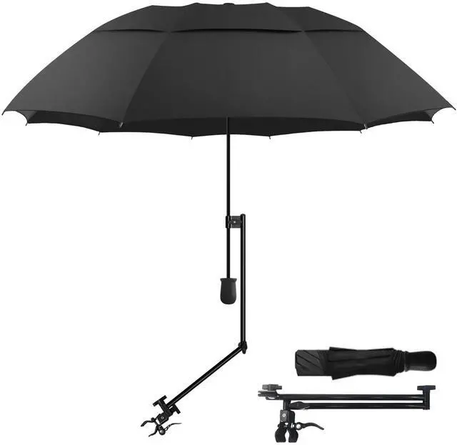 Main image of UPF 50+ Golf Umbrella with Adjustable Universal Clamp Portable Umbrellas for Rain, Manual Open & Close (Black, 43.3'')