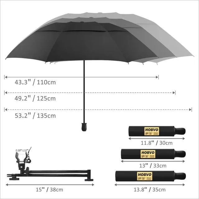Alt view image 3 of 7 - UPF 50+ Golf Umbrella with Adjustable Universal Clamp Portable Umbrellas for Rain, Manual Open & Close (Black, 43.3'')