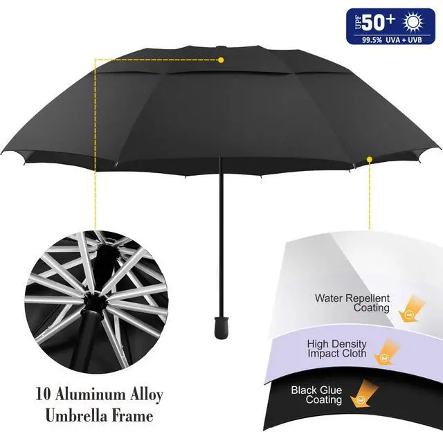 Alt view image 4 of 7 - UPF 50+ Golf Umbrella with Adjustable Universal Clamp Portable Umbrellas for Rain, Manual Open & Close (Black, 43.3'')