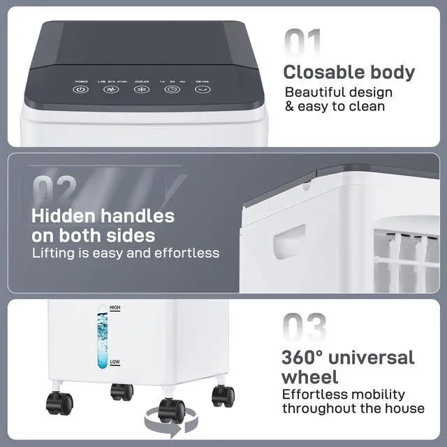 Alt view image 5 of 7 - Portable Air Conditioners, 4-IN-1 Evaporative Air Cooler, Portable AC Unit w/ 6L Water Tank, Swamp Cooler w/7H Timer &120° Oscillation, Fast Cooling Air Conditioner for Bedroom Home Office