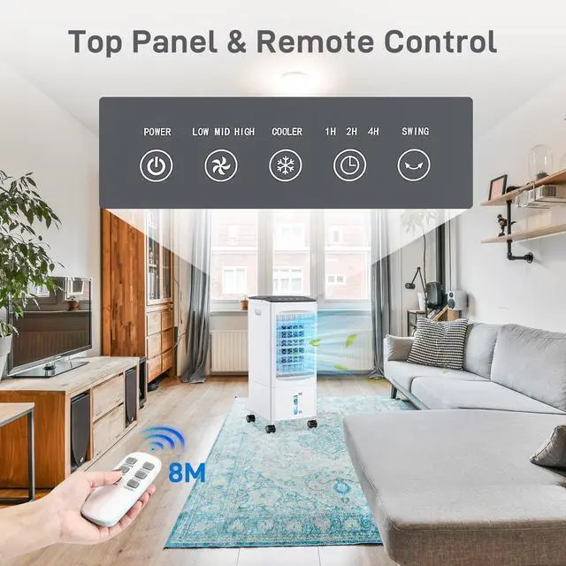 Alt view image 4 of 7 - Portable Air Conditioners, 4-IN-1 Evaporative Air Cooler, Portable AC Unit w/ 6L Water Tank, Swamp Cooler w/7H Timer &120° Oscillation, Fast Cooling Air Conditioner for Bedroom Home Office