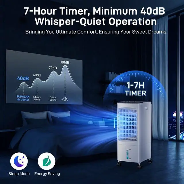 Alt view image 6 of 7 - Portable Air Conditioners, 4-IN-1 Evaporative Air Cooler, Portable AC Unit w/ 6L Water Tank, Swamp Cooler w/7H Timer &120° Oscillation, Fast Cooling Air Conditioner for Bedroom Home Office