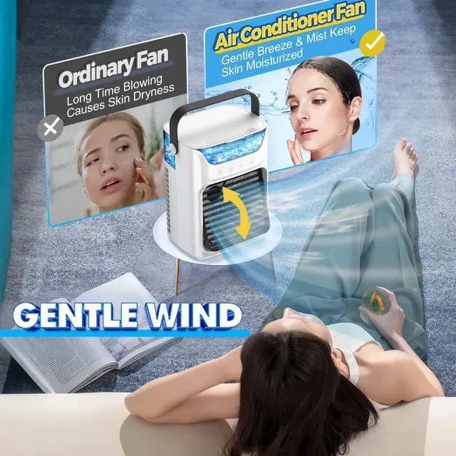 Alt view image 7 of 7 - Portable Air Conditioners, 3 Wind Speeds & 7 LED Lights Evaporative Personal Air Cooler, 4 in 1 Portable AC with 650 mL Large Water Tank, Mini Air Conditioner for Bedroom/Car/Home/Camping/Room