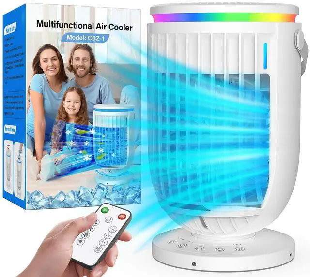 Main image of Portable Air Conditioners,Personal Mini Air Conditioner Fan with 1200ml Water Tank,4 in 1 Evaporative Air Cooler Cooling Fan with 2 Modes,3 Speeds,7 Night Lights, Portable AC for Bedroom, Office, Desk