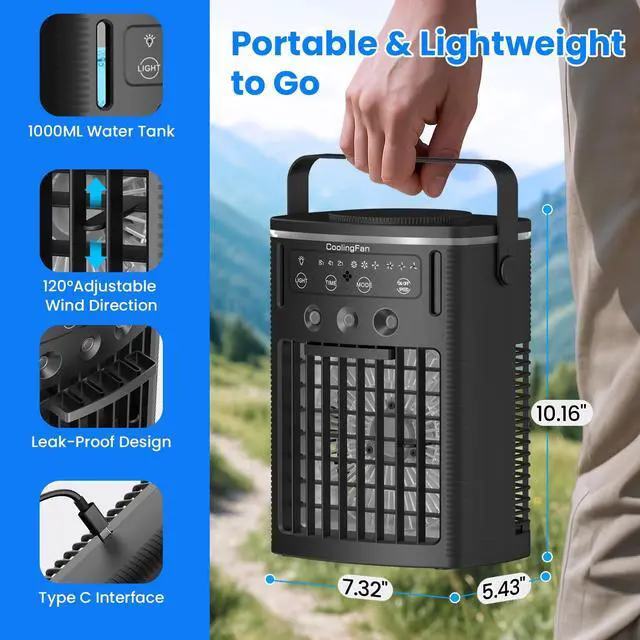 Alt view image 4 of 7 - Portable Air Conditioners, Small Air Conditioner Portable with Remote, 3 Speeds & 3 Mist Modes & Timer Mini Evaporative Air Cooler, Personal Cooling Misting Fan for Bedroom Office Room Desk, Black