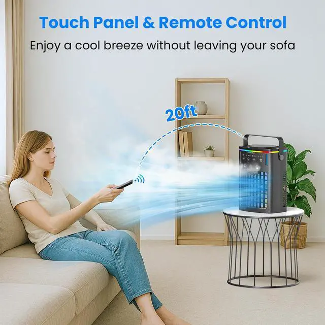 Alt view image 5 of 7 - Portable Air Conditioners, Small Air Conditioner Portable with Remote, 3 Speeds & 3 Mist Modes & Timer Mini Evaporative Air Cooler, Personal Cooling Misting Fan for Bedroom Office Room Desk, Black