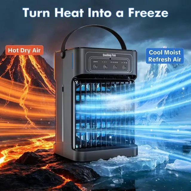 Alt view image 5 of 7 - Portable Air Conditioners, 2026 Upgraded 4-IN-1 Quiet Portable AC Unit with Remote, 1100ML Tank Evaporative Air Cooler, 7 Color Light Personal Mini Air Conditioner for Bedroom,Office, Camping, Car,RV