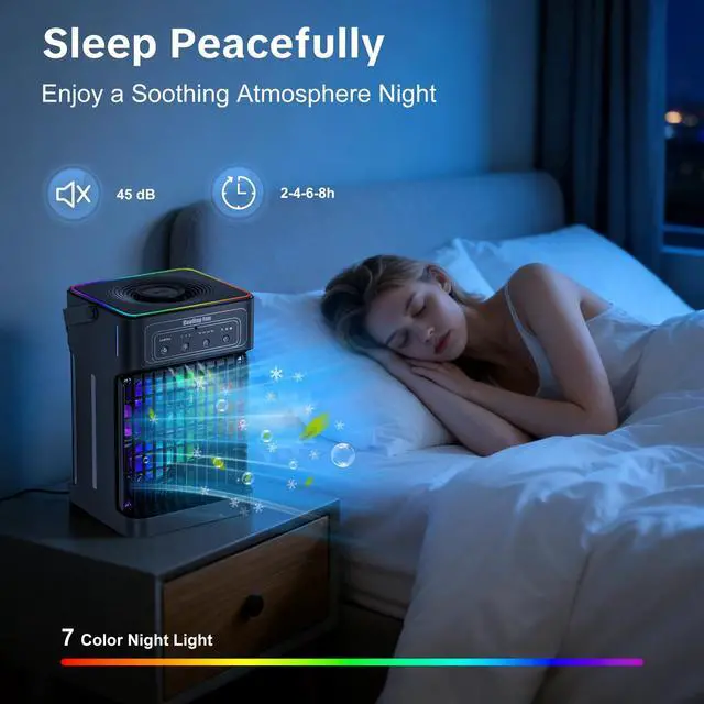 Alt view image 7 of 7 - Portable Air Conditioners, 2026 Upgraded 4-IN-1 Quiet Portable AC Unit with Remote, 1100ML Tank Evaporative Air Cooler, 7 Color Light Personal Mini Air Conditioner for Bedroom,Office, Camping, Car,RV
