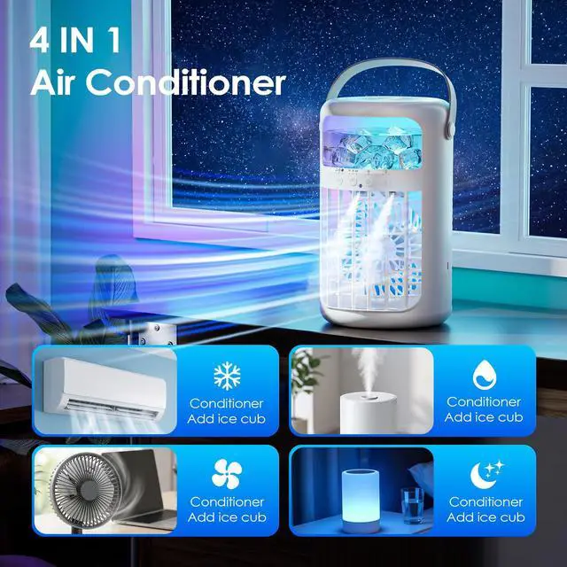 Alt view image 7 of 7 - Portable Air Conditioners, Powerful Evaporative Air Cooler, 4-in-1 Personal AC Fan, 1500ML Tank, 3 Speeds & 2 Mist Modes, Remote, USB-C Cooling for Bedroom Office Camping