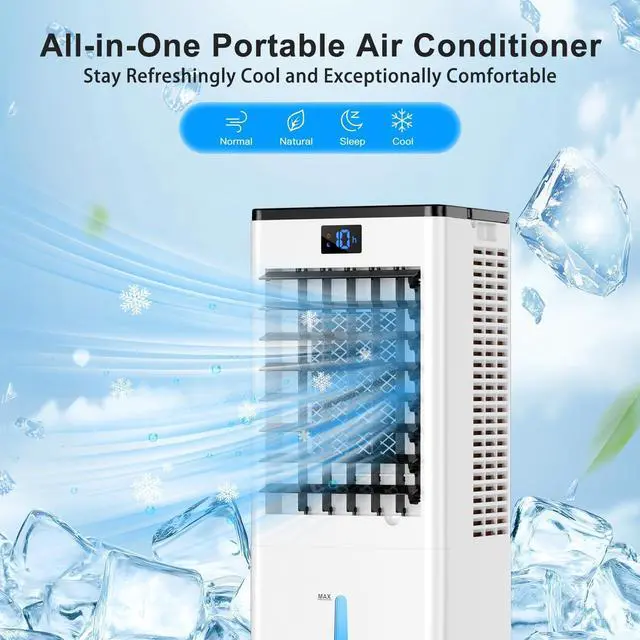 Alt view image 2 of 7 - Portable Air Conditioners,3-in-1 Evaporative Cooling Fans that Blow Cold Air, 4 Modes 3 Speeds, 12H Timer & Remote, 120°Oscillation, Windowless Portable AC Swamp Cooler w/ 8L Tank for Home Bedroom