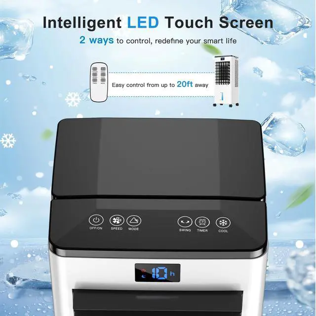 Alt view image 4 of 7 - Portable Air Conditioners,3-in-1 Evaporative Cooling Fans that Blow Cold Air, 4 Modes 3 Speeds, 12H Timer & Remote, 120°Oscillation, Windowless Portable AC Swamp Cooler w/ 8L Tank for Home Bedroom