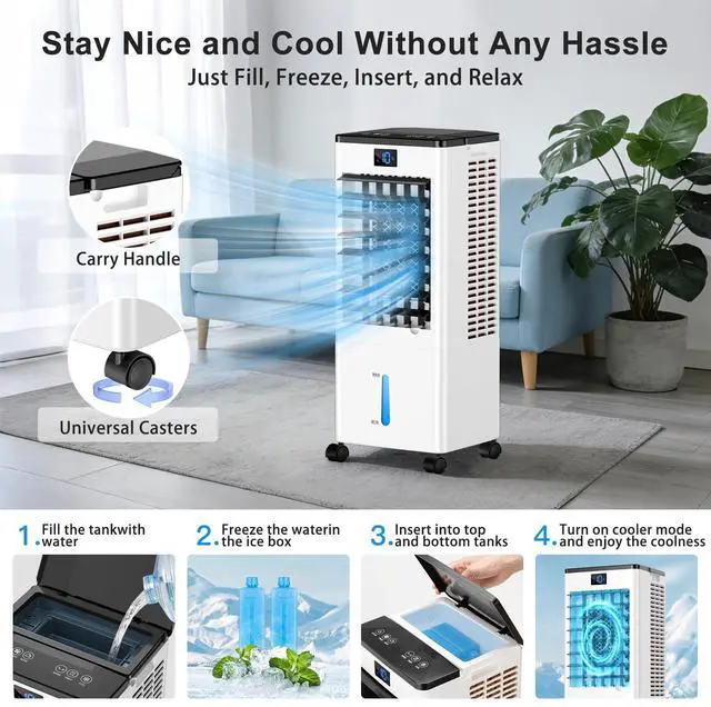 Alt view image 7 of 7 - Portable Air Conditioners,3-in-1 Evaporative Cooling Fans that Blow Cold Air, 4 Modes 3 Speeds, 12H Timer & Remote, 120°Oscillation, Windowless Portable AC Swamp Cooler w/ 8L Tank for Home Bedroom
