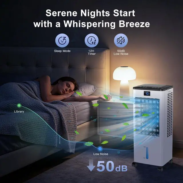 Alt view image 6 of 7 - Portable Air Conditioners,3-in-1 Evaporative Cooling Fans that Blow Cold Air, 4 Modes 3 Speeds, 12H Timer & Remote, 120°Oscillation, Windowless Portable AC Swamp Cooler w/ 8L Tank for Home Bedroom