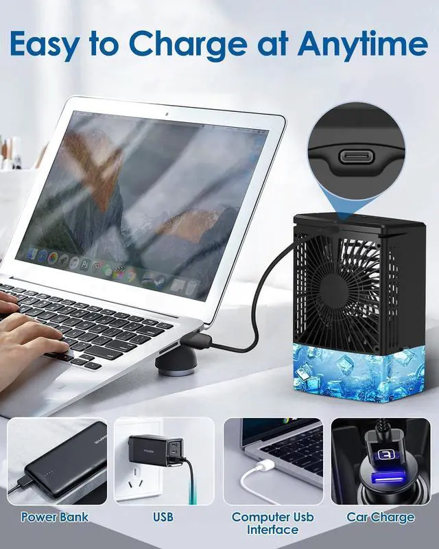 Alt view image 5 of 7 - Mini Air Conditioner,Portable Air Conditioners,Evaporative Air Cooler Humidifier, 3 Speed Quiet Personal Cooling Fan, 7-Color LED Night Light, 4/8H Timer for Bedroom, Office, Camping, Room,Home