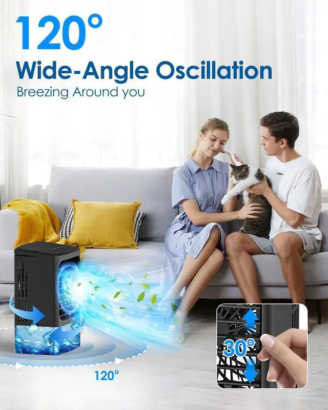 Alt view image 6 of 7 - Mini Air Conditioner,Portable Air Conditioners,Evaporative Air Cooler Humidifier, 3 Speed Quiet Personal Cooling Fan, 7-Color LED Night Light, 4/8H Timer for Bedroom, Office, Camping, Room,Home