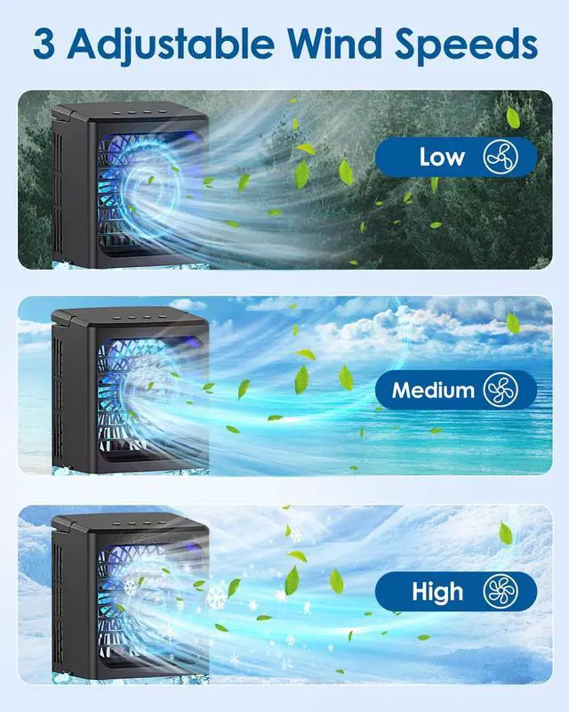Alt view image 7 of 7 - Mini Air Conditioner,Portable Air Conditioners,Evaporative Air Cooler Humidifier, 3 Speed Quiet Personal Cooling Fan, 7-Color LED Night Light, 4/8H Timer for Bedroom, Office, Camping, Room,Home