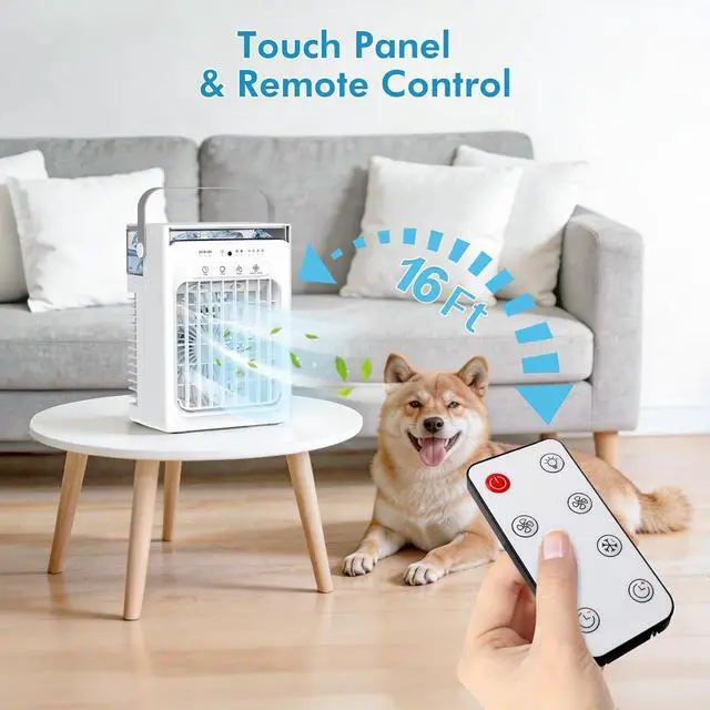Alt view image 7 of 7 - Portable Air Conditioners, 4-Speed Mini Air Conditioner, 3-in-1 Personal Cooling Fan, Small AC Unit with 1000ml Water Tank, 2/4/6H Timer, USB Powered (5V 2A Adapter Included) for Bedroom Office Desk