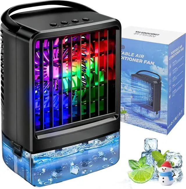 Main image of Upgraded Portable Air conditioners, 4-in-1 Desktop Cooling Fan with 3 Wind Speeds,Cooling Mist Mode,800ml Water Tank,7-Color Night light,Personal AC Fan with 2-4H Timer for Bedroom, Office, Home, Car