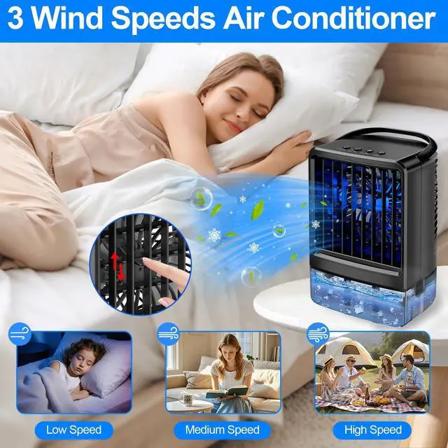 Alt view image 4 of 7 - Upgraded Portable Air conditioners, 4-in-1 Desktop Cooling Fan with 3 Wind Speeds,Cooling Mist Mode,800ml Water Tank,7-Color Night light,Personal AC Fan with 2-4H Timer for Bedroom, Office, Home, Car