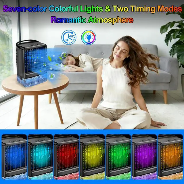 Alt view image 6 of 7 - Upgraded Portable Air conditioners, 4-in-1 Desktop Cooling Fan with 3 Wind Speeds,Cooling Mist Mode,800ml Water Tank,7-Color Night light,Personal AC Fan with 2-4H Timer for Bedroom, Office, Home, Car
