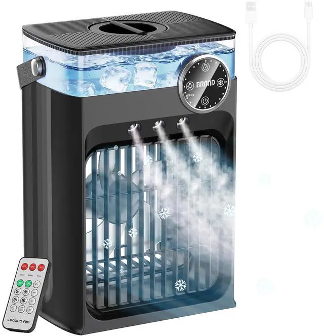 Main image of Portable Air Conditioners, 4 in 1 Evaporative Air Cooler with 1200ML Tank, Queit Cooling Fan with Remote Control, 2-8H Timer, 3 Modes & 8 LED Lights, Personal AC Unit for Bedroom, Office and Camping