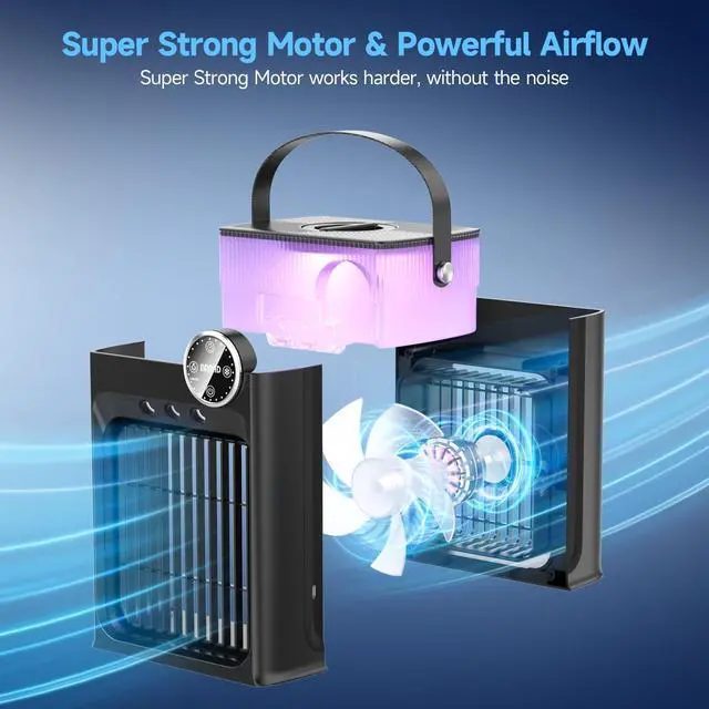 Alt view image 5 of 7 - Portable Air Conditioners, 4 in 1 Evaporative Air Cooler with 1200ML Tank, Queit Cooling Fan with Remote Control, 2-8H Timer, 3 Modes & 8 LED Lights, Personal AC Unit for Bedroom, Office and Camping