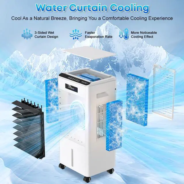 Alt view image 2 of 7 - Portable Air Conditioners, 3-in-1 AC Cooling Fan 3 modes 3-Speed with Remote Control & 4 Ice Boxes, Evaporative Air Cooler with 8L Tank 20H Cooling, for Home, Bedroom, Kitchen (Black)