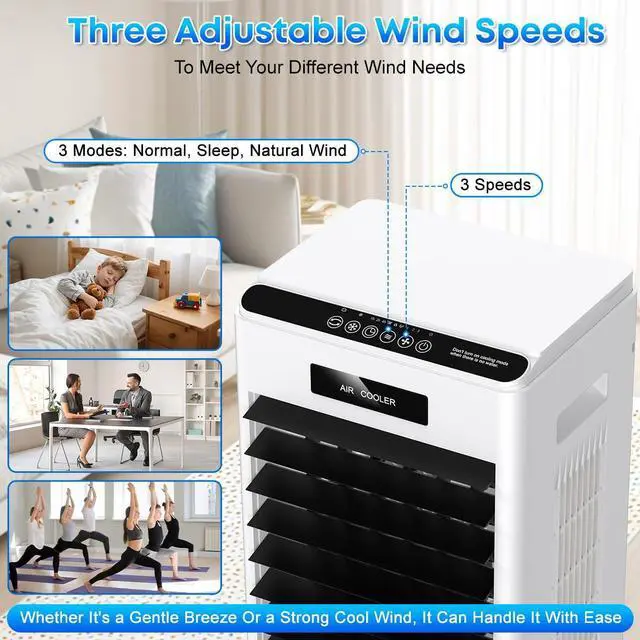 Alt view image 3 of 7 - Portable Air Conditioners, 3-in-1 AC Cooling Fan 3 modes 3-Speed with Remote Control & 4 Ice Boxes, Evaporative Air Cooler with 8L Tank 20H Cooling, for Home, Bedroom, Kitchen (Black)