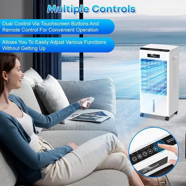 Alt view image 4 of 7 - Portable Air Conditioners, 3-in-1 AC Cooling Fan 3 modes 3-Speed with Remote Control & 4 Ice Boxes, Evaporative Air Cooler with 8L Tank 20H Cooling, for Home, Bedroom, Kitchen (Black)