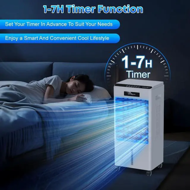 Alt view image 5 of 7 - Portable Air Conditioners, 3-in-1 AC Cooling Fan 3 modes 3-Speed with Remote Control & 4 Ice Boxes, Evaporative Air Cooler with 8L Tank 20H Cooling, for Home, Bedroom, Kitchen (Black)