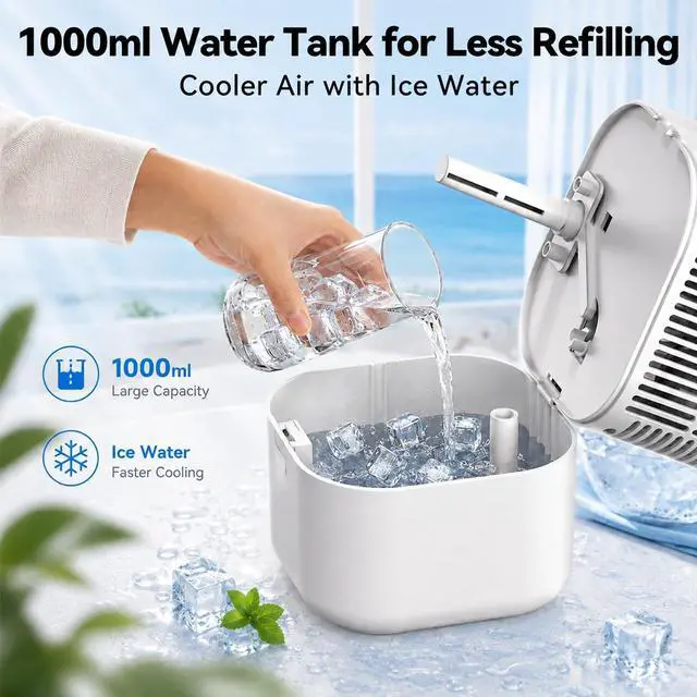 Alt view image 5 of 7 - Portable Air Conditioners 4-in-1 Mini Small Air Conditioner Evaporative Air Cooler Fan with 1000ml Water Tank 3 Speeds 7 LED Lights Personal Mini AC with Timer for Bedroom Desktop Home Office (White)