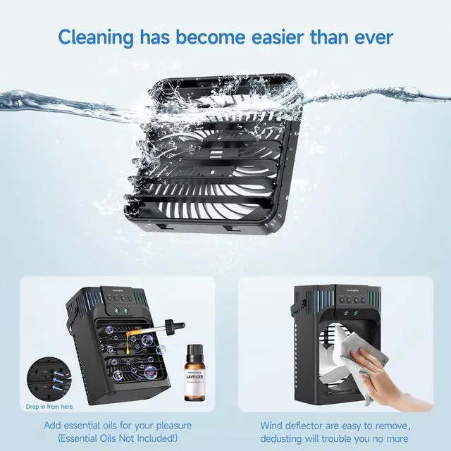 Alt view image 4 of 7 - Portable Air Conditioners, 4-in-1 Evaporative Air Cooler with Remote Control, Cooling Fan with 3 Modes, 3 Speeds & 7 LED Lights, 2-8H Timer, 1200ML Personal Mini AC Unit for Home, Bedroom