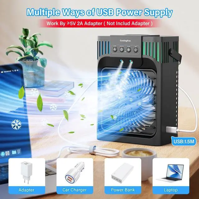 Alt view image 2 of 7 - Portable Air Conditioners, 4-in-1 Evaporative Air Cooler with Remote Control, Cooling Fan with 3 Modes, 3 Speeds & 7 LED Lights, 2-8H Timer, 1200ML Personal Mini AC Unit for Home, Bedroom