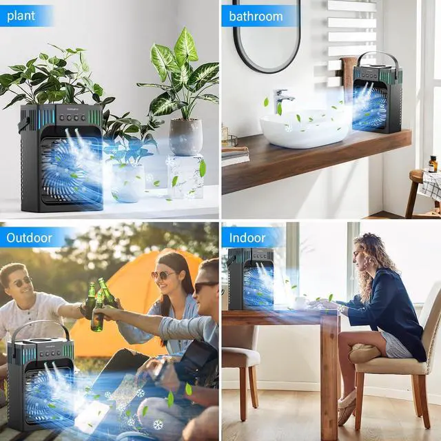 Alt view image 7 of 7 - Portable Air Conditioners, 4-in-1 Evaporative Air Cooler with Remote Control, Cooling Fan with 3 Modes, 3 Speeds & 7 LED Lights, 2-8H Timer, 1200ML Personal Mini AC Unit for Home, Bedroom