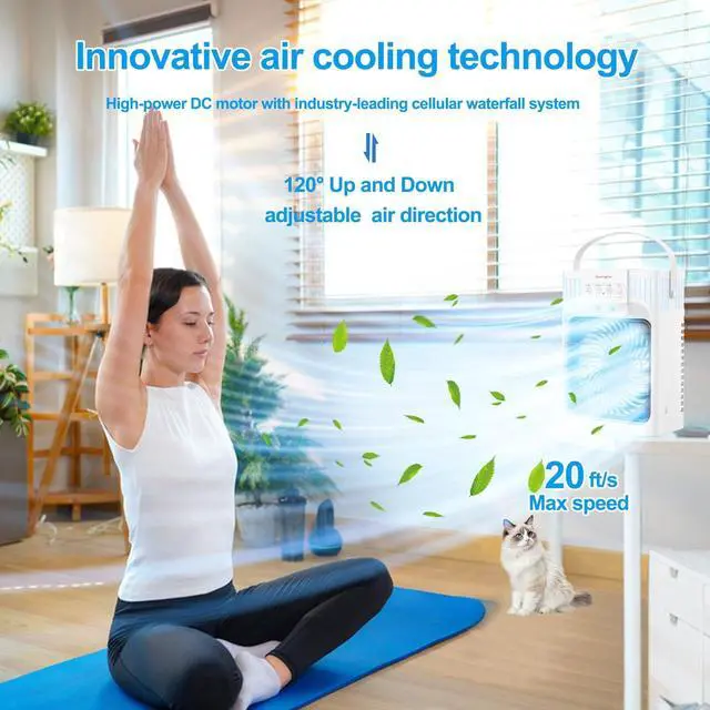 Alt view image 3 of 7 - Portable Air Conditioners, 4 in 1 1200ML Personal Air Conditioner, Evaporative Air Cooler Fan with Remote, 7 RGB Light Modes, 3 Speeds & 2-8H Timer for Bedroom,Car,Nightstand, Office, Dorm, RV