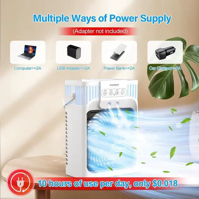 Alt view image 6 of 7 - Portable Air Conditioners, 4 in 1 1200ML Personal Air Conditioner, Evaporative Air Cooler Fan with Remote, 7 RGB Light Modes, 3 Speeds & 2-8H Timer for Bedroom,Car,Nightstand, Office, Dorm, RV
