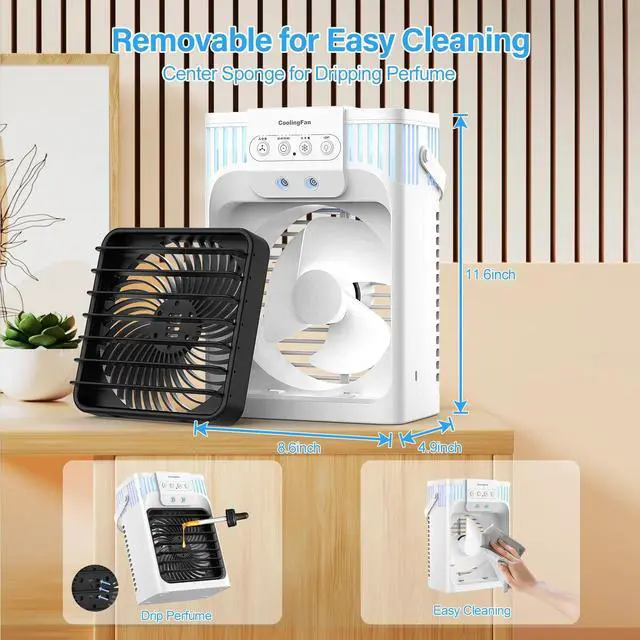 Alt view image 7 of 7 - Portable Air Conditioners, 4 in 1 1200ML Personal Air Conditioner, Evaporative Air Cooler Fan with Remote, 7 RGB Light Modes, 3 Speeds & 2-8H Timer for Bedroom,Car,Nightstand, Office, Dorm, RV