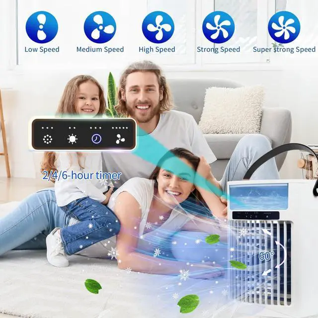 Alt view image 5 of 6 - 4 In 1 Portable Air conditioners Portable Air Conditioner Small Air Conditioner Evaporative Small Air Cooler 5 Winds Speed 3 Type Of Timing 7 Night Lights Supports USB Charging Back Pocket Included