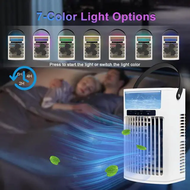 Alt view image 6 of 6 - 4 In 1 Portable Air conditioners Portable Air Conditioner Small Air Conditioner Evaporative Small Air Cooler 5 Winds Speed 3 Type Of Timing 7 Night Lights Supports USB Charging Back Pocket Included