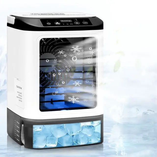 Main image of 4-IN-1 Portable Air Conditioners fan,Rechargeable Air Conditioner Portable&Mini Air Conditioner with 4 Speeds,2 Mist Modes,7 LED, 900ML Water Tank,Ice Box,evaporative cooler for Bedroom,Office,Travel