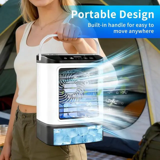 Alt view image 7 of 7 - 4-IN-1 Portable Air Conditioners fan,Rechargeable Air Conditioner Portable&Mini Air Conditioner with 4 Speeds,2 Mist Modes,7 LED, 900ML Water Tank,Ice Box,evaporative cooler for Bedroom,Office,Travel