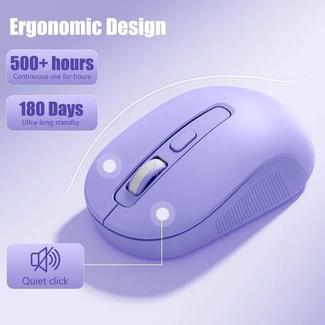 Alt view image 5 of 7 - Wireless Keyboard and Mouse Combo - Detachable Wrist Rest, Phone/Tablet Holder, Retro Typewriter Style Keyboard, Colorful Round Keycaps, 2.4GHz Wireless for Windows/Mac/PC/Laptop, Purple