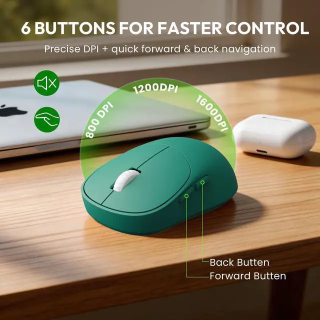 Alt view image 5 of 7 - Wireless Keyboard and Mouse Combo - Cute Typewriter Keyboard with Detachable Wrist Rest, Retro Round Keycaps, Foldable Legs, 2.4GHz Keyboards for PC Laptop, Mac, Windows - (Black and Green)