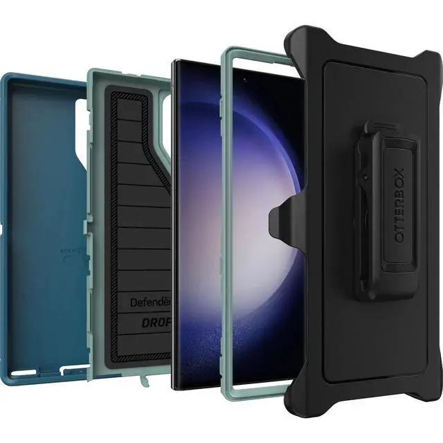 Alt view image 4 of 6 - Galaxy S23 Ultra (Only) - Defender Series Case - Manoeuvre (Blue), Rugged & Durable, with Port Protection, Includes Holster Clip Kickstand, Microbial Defense Protection, Non-Retail Packaging