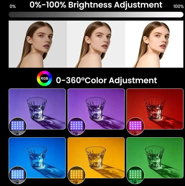 Alt view image 6 of 7 - RGB Video Light, 100 LED Portable Camera Light, 360° Full Color Photography Lighting, 2700-7500K CRI 95+, 13 Light Modes for Phone, DSLR Video Recording, Vlog, YouTube Game Live Streaming