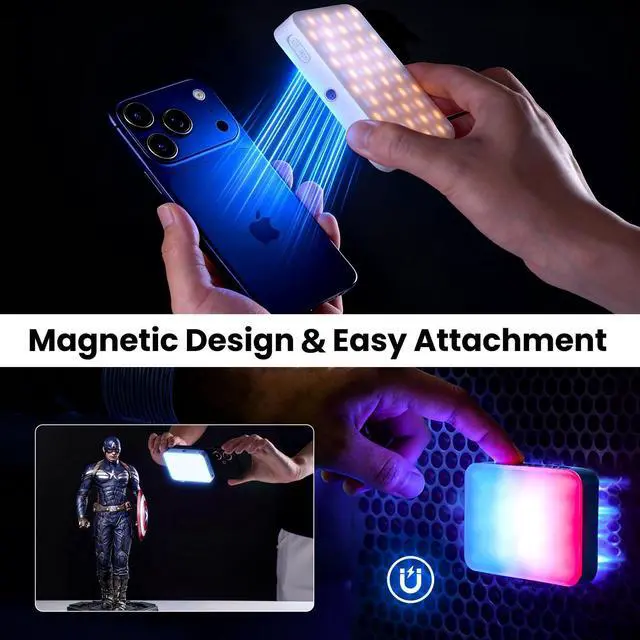 Alt view image 7 of 7 - RGB Video Light, 100 LED Portable Camera Light, 360° Full Color Photography Lighting, 2700-7500K CRI 95+, 13 Light Modes for Phone, DSLR Video Recording, Vlog, YouTube Game Live Streaming
