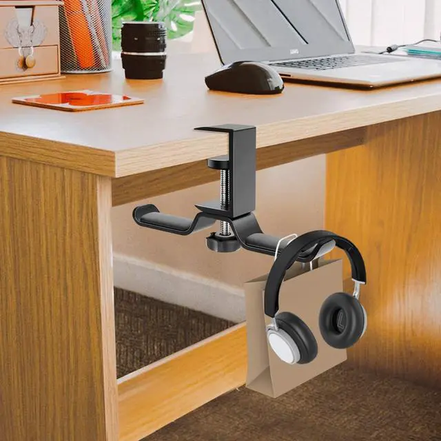 Alt view image 7 of 7 - Headphone Hanger, Aluminum 360° Rotating Dual Headphone Stand Under Desk Headset Holder Earphone Mount with Adjustable Clamp for All Headphones,PC Gaming Headphone - Black