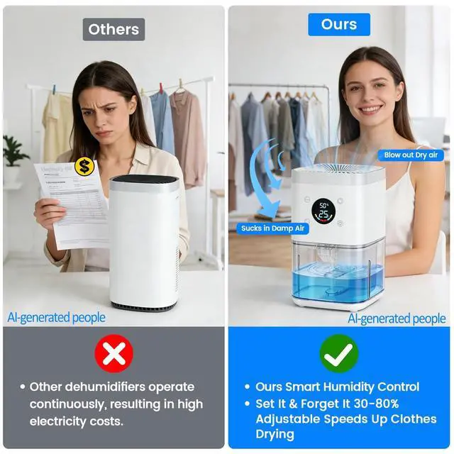 Alt view image 3 of 7 - Small Dehumidifier 63oz 35dB Auto Dehumidify & Defrost, Timer & Nightlight