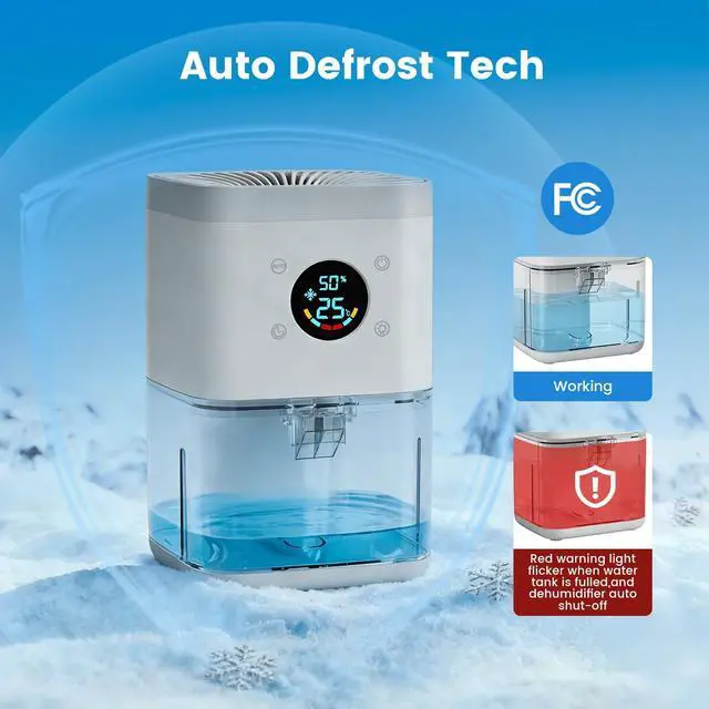 Alt view image 7 of 7 - Small Dehumidifier 63oz 35dB Auto Dehumidify & Defrost, Timer & Nightlight
