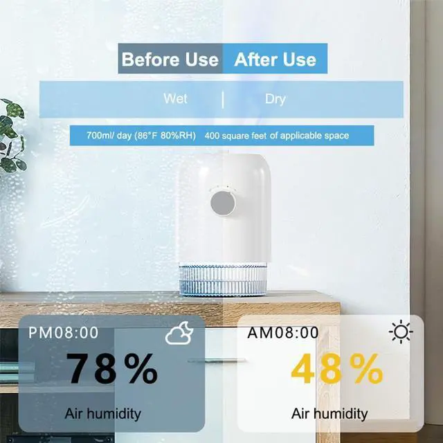Alt view image 3 of 7 - Dehumidifier for Home (300 Sq.Ft), Small Dehumidifiers with Auto Shut Off, Ideal for Closet Bedroom Bathroom RV T1-WHITE Upgrade